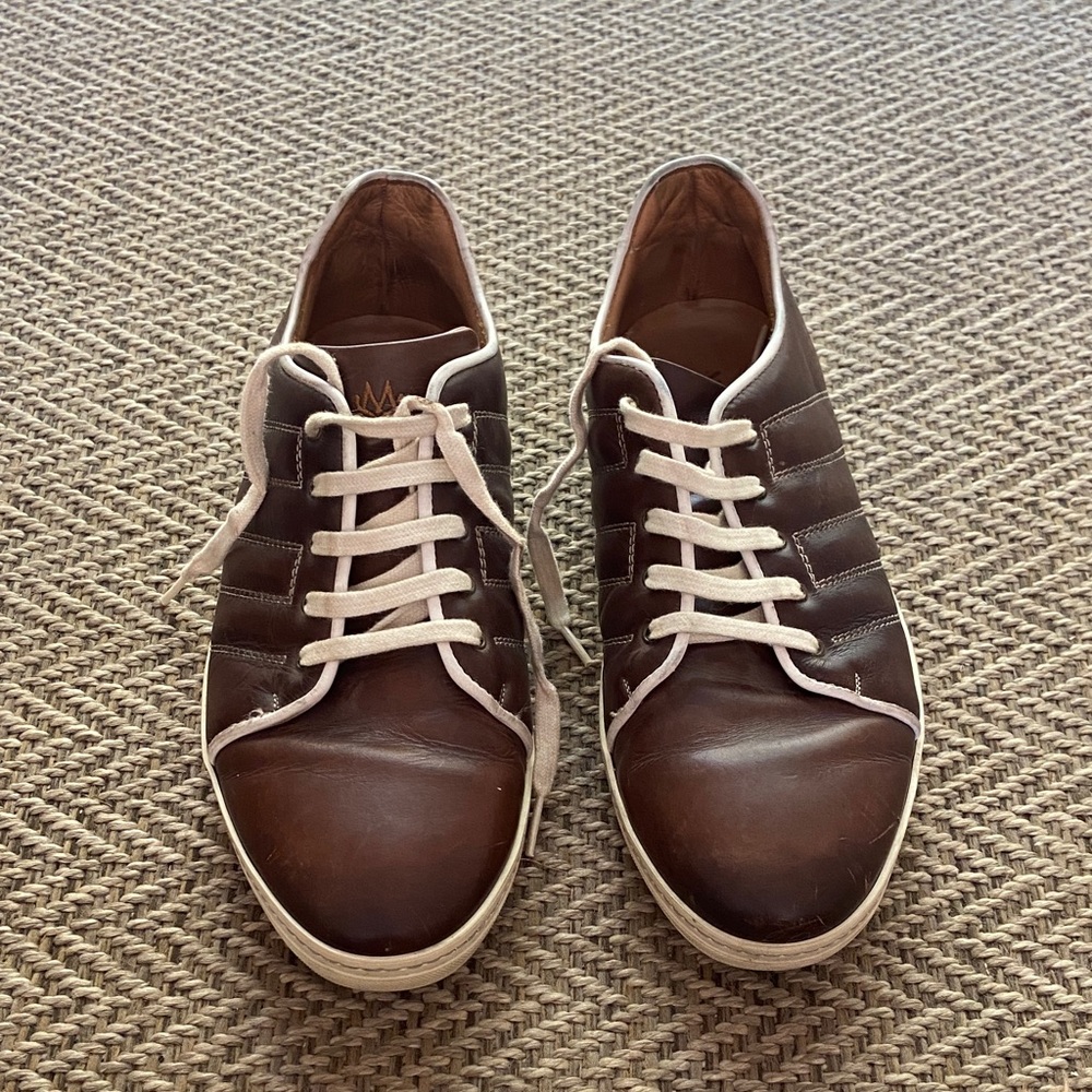 Mezlan Brown Leather Sneakers with Cream Laces